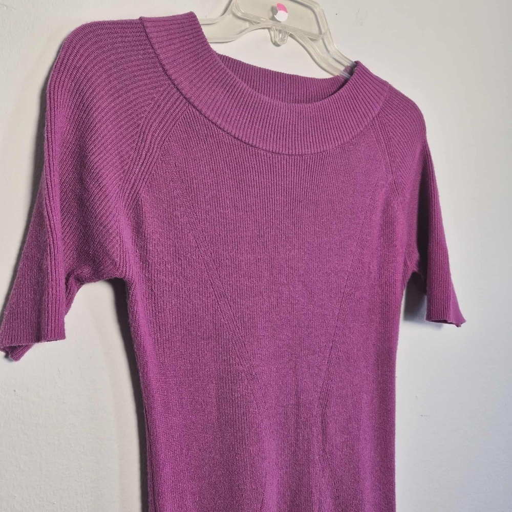 Betsey Johnson NWOT Magenta Pink Ribbed Knit Pointelle Coquette Sweater Dress M - Picture 3 of 10